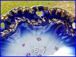 11.5 Vintage Flow Blue Bowl Centerpiece Hand Painted Victoria Carlsbad Austria