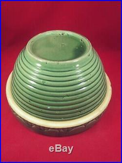 #11 Vintage DOUGH / MIXING BOWL Yellow Ware GREEN Glaze Stoneware Pottery EUC