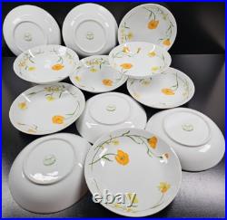 12 Jardin Angela Coupe Soup Bowls Set Vintage Yellow Orange Flowers Japan Lot