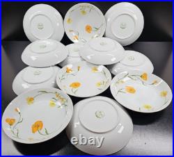 12 Jardin Angela Coupe Soup Bowls Set Vintage Yellow Orange Flowers Japan Lot