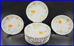 12 Jardin Angela Coupe Soup Bowls Set Vintage Yellow Orange Flowers Japan Lot