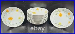 12 Jardin Angela Coupe Soup Bowls Set Vintage Yellow Orange Flowers Japan Lot