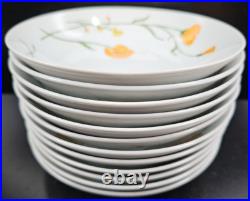 12 Jardin Angela Coupe Soup Bowls Set Vintage Yellow Orange Flowers Japan Lot