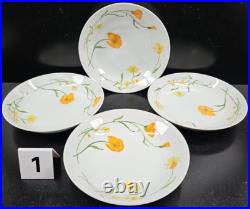 12 Jardin Angela Coupe Soup Bowls Set Vintage Yellow Orange Flowers Japan Lot