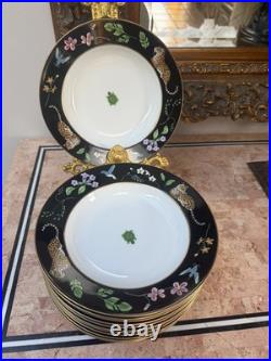 12 Peaces Lynn Chase Jaguar Jungle Rimmed Soup Bowl 24 karat trim