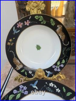 12 Peaces Lynn Chase Jaguar Jungle Rimmed Soup Bowl 24 karat trim