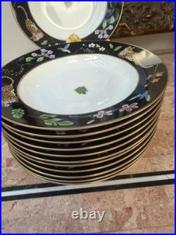 12 Peaces Lynn Chase Jaguar Jungle Rimmed Soup Bowl 24 karat trim