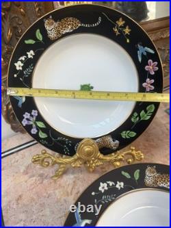 12 Peaces Lynn Chase Jaguar Jungle Rimmed Soup Bowl 24 karat trim