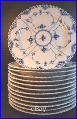 13 Vintage Royal Copenhagen Blue and White Fluted Full Lace Soup Bowls