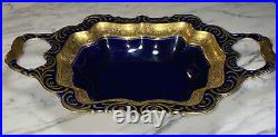 13vtg German Bavaria Lindner Porcelain Cobalt Blue Gold Serving Bowl Dish Rare