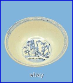 16th Century or Earlier Rustic Ming Bowl Soft Blue Painting Craquelure