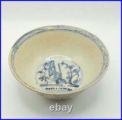 16th Century or Earlier Rustic Ming Bowl Soft Blue Painting Craquelure