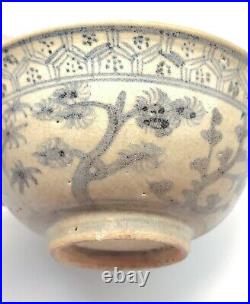 16th Century or Earlier Rustic Ming Bowl Soft Blue Painting Craquelure