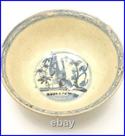 16th Century or Earlier Rustic Ming Bowl Soft Blue Painting Craquelure