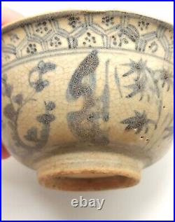 16th Century or Earlier Rustic Ming Bowl Soft Blue Painting Craquelure