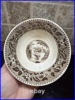 1800s Antique French Sarreguemines Brown White Transfer Ware Ironstone Bowl