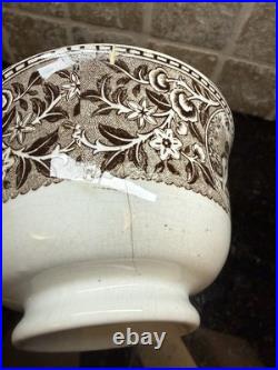 1800s Antique French Sarreguemines Brown White Transfer Ware Ironstone Bowl