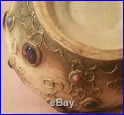 1905 JEWELED lrg antique art nouveau austrian vtg art pottery bowl amphora vase