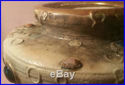 1905 JEWELED lrg antique art nouveau austrian vtg art pottery bowl amphora vase