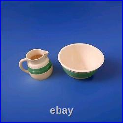 1920's Roseville Pottery Pitcher & Bowl Set Green Stripe