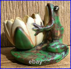 1920s Weller Art Deco Pottery Coppertone Frog & Lily Bowl Vintage Antique