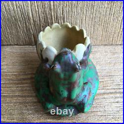 1920s Weller Art Deco Pottery Coppertone Frog & Lily Bowl Vintage Antique
