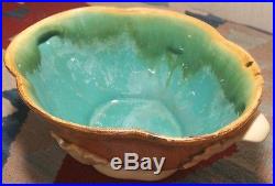 1930s STANGL acanthus sunburst tangerine antique blue bowl vase vtg art pottery