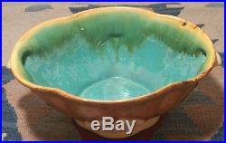 1930s STANGL acanthus sunburst tangerine antique blue bowl vase vtg art pottery