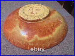 1940-50 MCM Modernist Art Pottery Eugene Deutch Orange 1944 dated Bowl 7 3/4