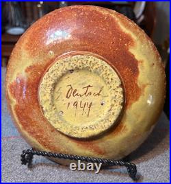 1940-50 MCM Modernist Art Pottery Eugene Deutch Orange 1944 dated Bowl 7 3/4