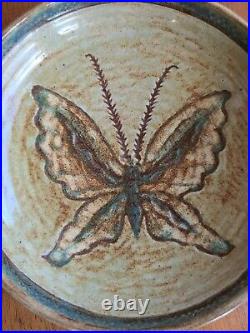 1972 ALMOND NY Signed LINN PHELAN Studio Art POTTERY BOWL LINNWOOD Butterfly