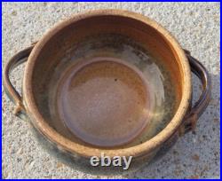 1979 Vintage Glazed Pottery Pot Serving Bowl with Lid Casserole Dish Blue Brown