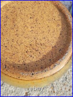 1979 Vintage Glazed Pottery Pot Serving Bowl with Lid Casserole Dish Blue Brown