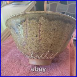 1980 handthrown pottery bowl. 6 x 11. Signed Green and brown