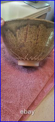 1980 handthrown pottery bowl. 6 x 11. Signed Green and brown