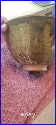 1980 handthrown pottery bowl. 6 x 11. Signed Green and brown