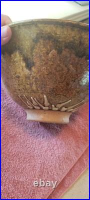 1980 handthrown pottery bowl. 6 x 11. Signed Green and brown