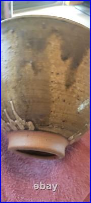 1980 handthrown pottery bowl. 6 x 11. Signed Green and brown