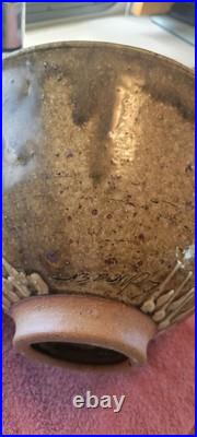 1980 handthrown pottery bowl. 6 x 11. Signed Green and brown