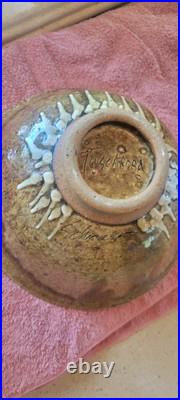 1980 handthrown pottery bowl. 6 x 11. Signed Green and brown