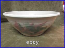 1990 Studio Art Pottery Hand Thrown Large Bowl Pink blue Flowers On Cream Signed