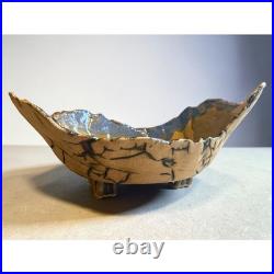 1990's Vintage Organic Brutalist Freeform Studio Pottery Bowl, Signed