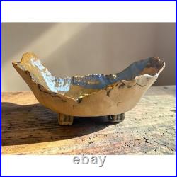 1990's Vintage Organic Brutalist Freeform Studio Pottery Bowl, Signed