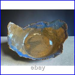 1990's Vintage Organic Brutalist Freeform Studio Pottery Bowl, Signed
