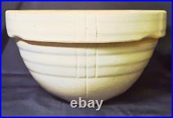 #19 WHITE vtg yellow ware mixing bowl pottery deco ringware nesting kitchen art