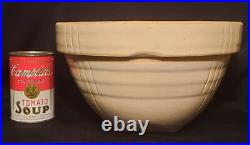 #19 WHITE vtg yellow ware mixing bowl pottery deco ringware nesting kitchen art