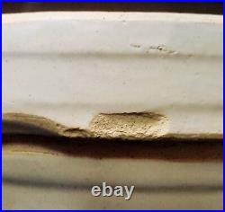 #19 WHITE vtg yellow ware mixing bowl pottery deco ringware nesting kitchen art