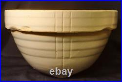 #19 WHITE vtg yellow ware mixing bowl pottery deco ringware nesting kitchen art