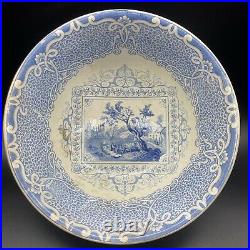 19th Century Old Staffordshire GYPSY Blue White Transferware 11 Wash Basin Bowl