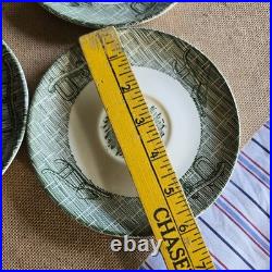 20 Pcs Set! Vintage Green Currier & Ives Country Scenes Wooden Box Plates, Cups+